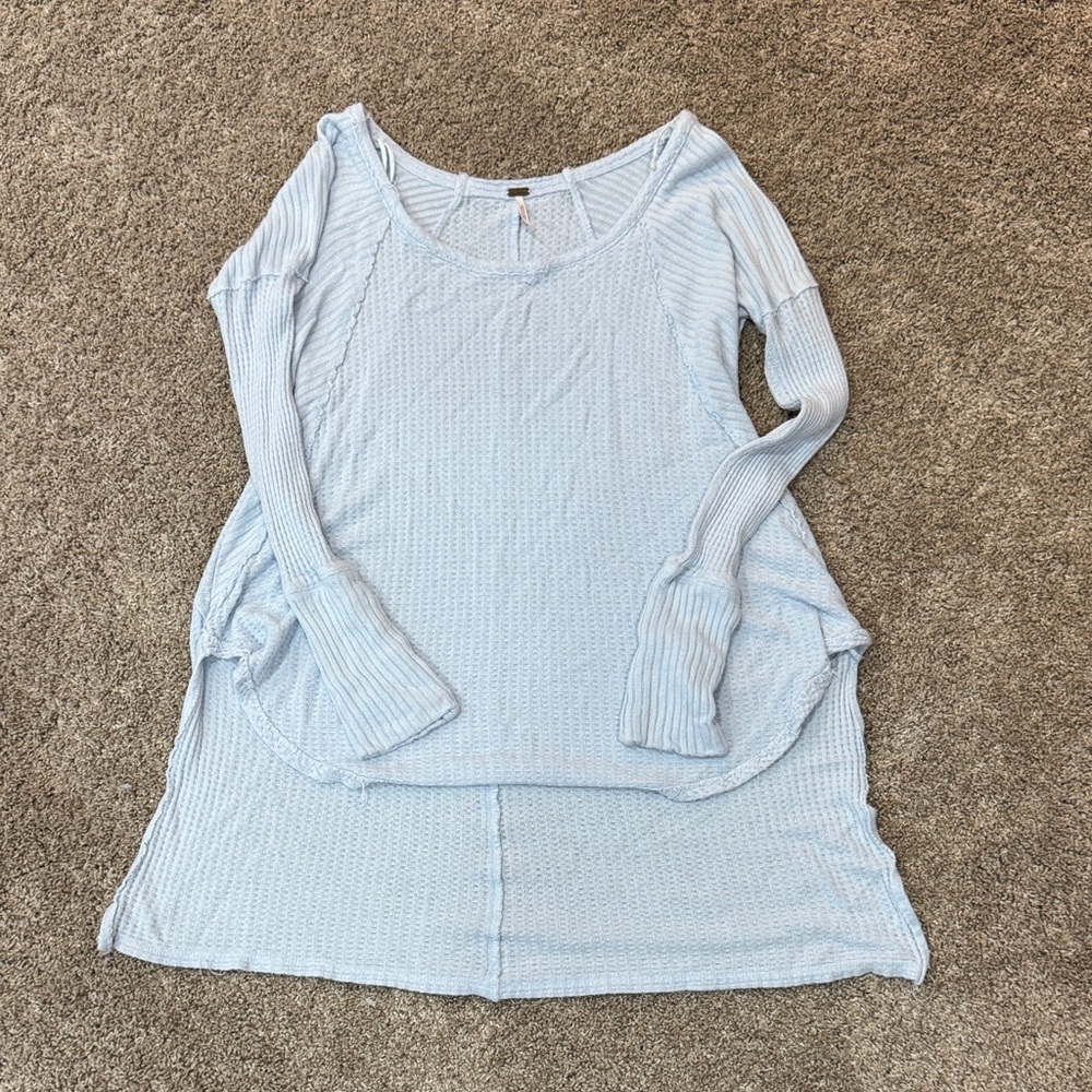 Free People Waffle Knit Long Sleeve Top – Light Blue – Size S